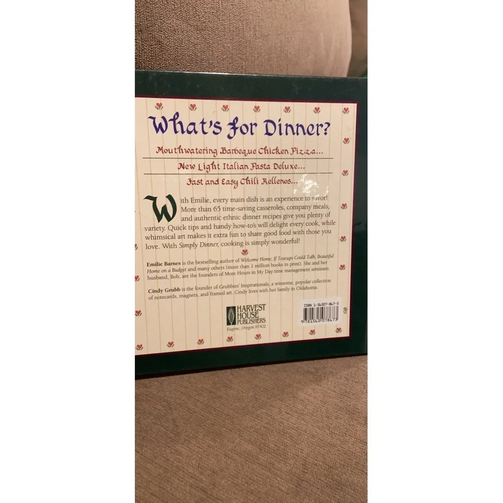 Emilie Barnes Simply Dinner Cookbook OS Green Good‎ Illustrated Hardcover 1998